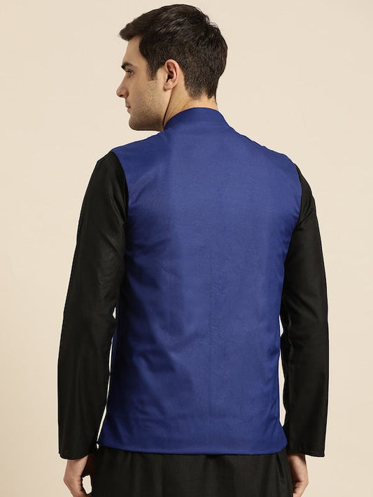 Sojanya Men Blue Solid Nehru Jacket