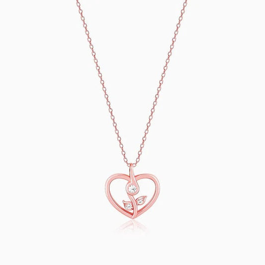 Rose Gold Leaf Me More Heart Pendant with Link Chain