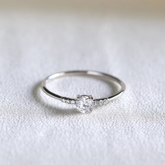Round Cut Sterling Silver Engagement Ring