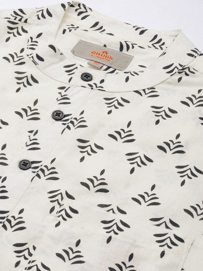 Anouk Men White & Black Ethnic Motifs Printed Short Kurta