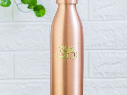 Ishalife Matte Finish Copper Water Bottle with Brass Aum - 950 ml