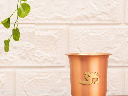 Ishalife Matte Finish Copper Glass with Brass Aum -  200 ml