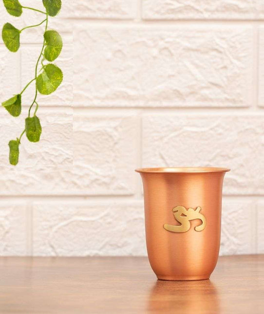 Ishalife Matte Finish Copper Glass with Brass Aum -  200 ml