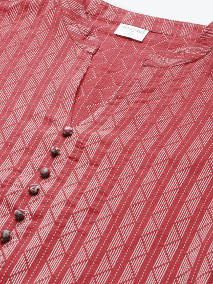 Anayna Women Red & White Striped Kurta