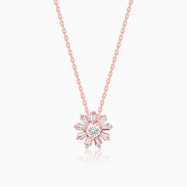 Rose Gold Baguette Flower Pendant with Link Chain