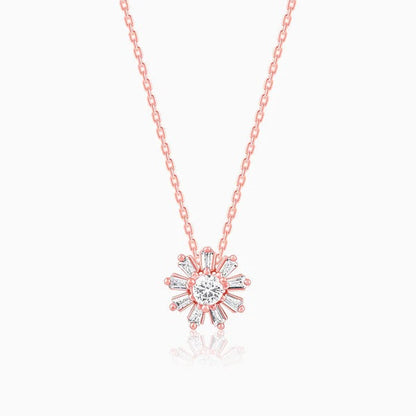 Rose Gold Baguette Flower Pendant with Link Chain