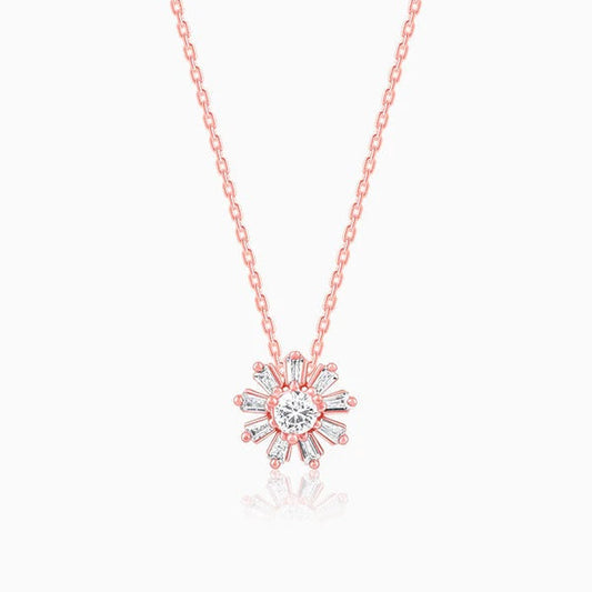 Rose Gold Baguette Flower Pendant with Link Chain