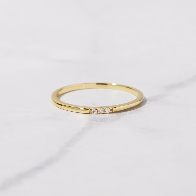 Cubic Zirconia Sterling Silver Ring Simple Diamond Thin Ring