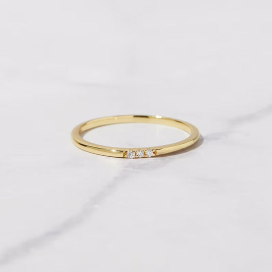 Cubic Zirconia Sterling Silver Ring Simple Diamond Thin Ring