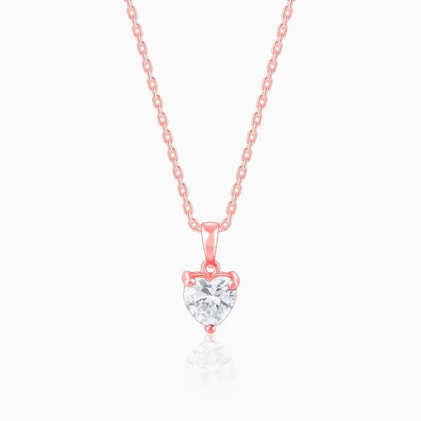 Rose Gold Solitaire Heart Pendant With Link Chain