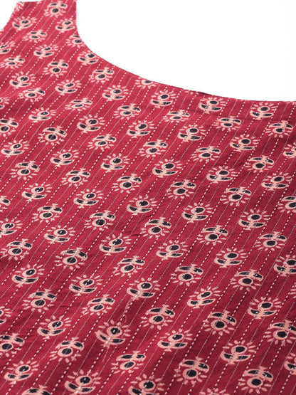 Anayna Women Ethnic Motifs Printed Kantha Work Dobby Kurta