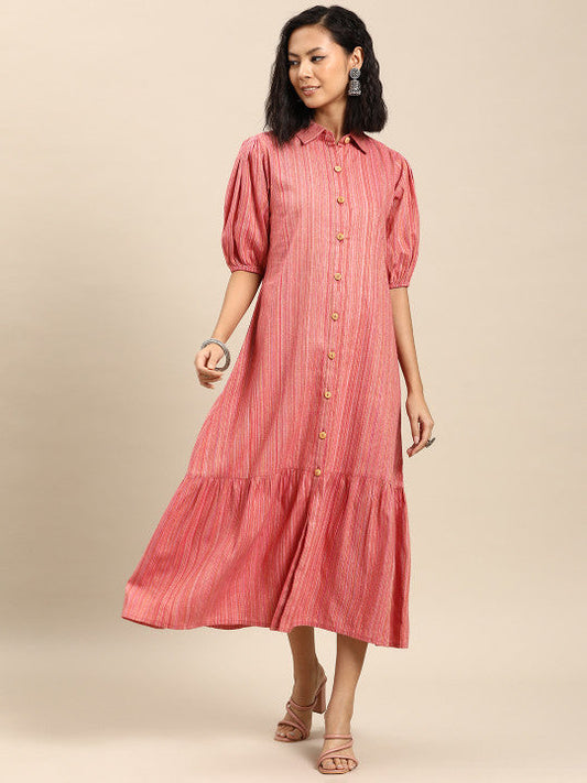Anayna Puff Sleeve A-Line Cotton Midi Dress