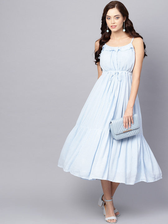 Anayna Women Blue Solid Empire Dress