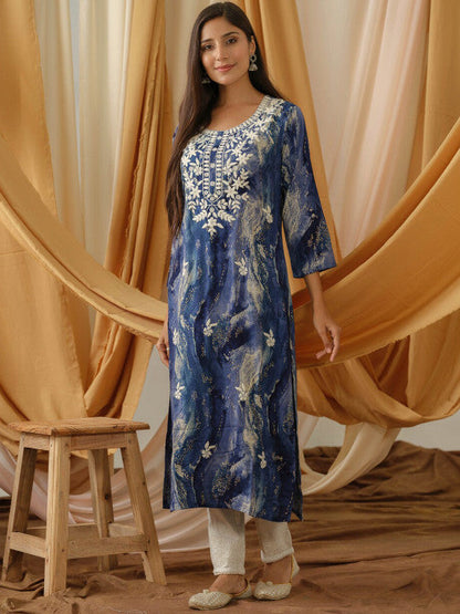 Sangria Abstract Printed Straight Kurta