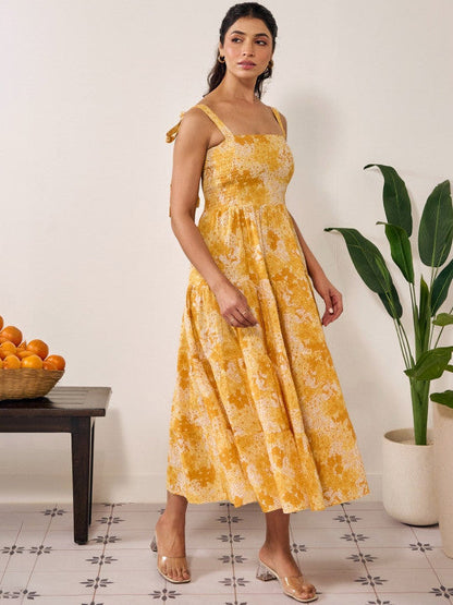 Anayna Floral Printed Sleeveless Cotton Fit & Flared Ethnic Dress