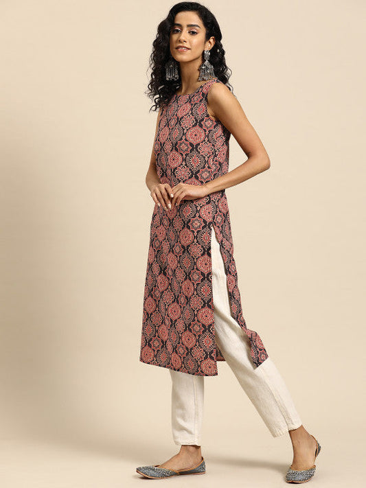 Anayna Women Ethnic Motifs Printed Kantha Work Dobby Kurta