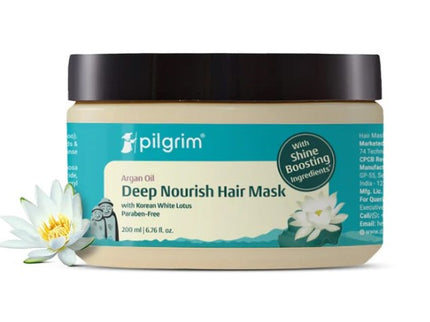 Pilgrim Korean Argan Oil Hair Mask For Dry & Frizzy Hair With White Lotus And Camellia | Hair Mask For Smoothening Hair, Deep Conditioning And Hair Fall Control | For Men & Women | 200Ml