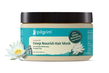 Pilgrim Korean Argan Oil Hair Mask For Dry & Frizzy Hair With White Lotus And Camellia | Hair Mask For Smoothening Hair, Deep Conditioning And Hair Fall Control | For Men & Women | 200Ml