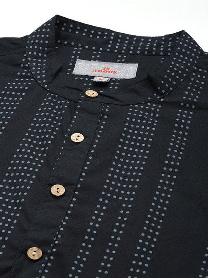 Anouk Men Polka Dot Printed Pure Cotton Kurta Colour Black And Grey
