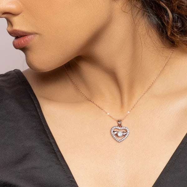 Rose Gold Love Heart Pendant with Link Chain