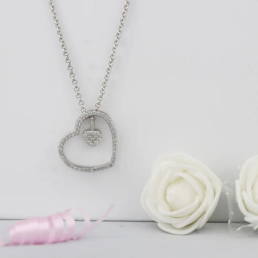Silver Dazzling Zircon Heart Pendant With Link Chain