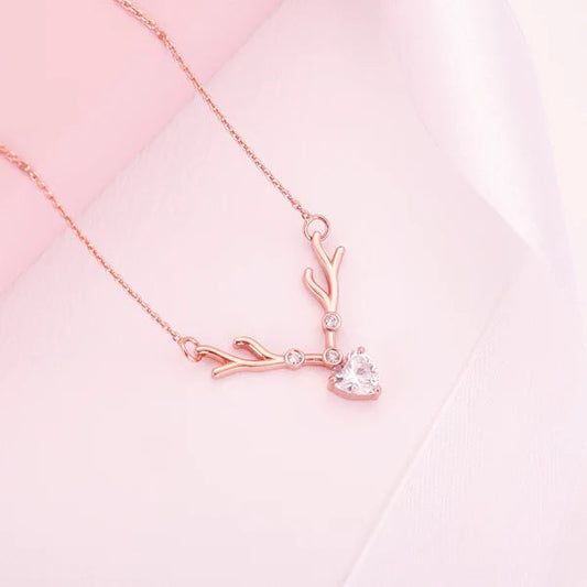 Rose Gold Deer Heart Necklace