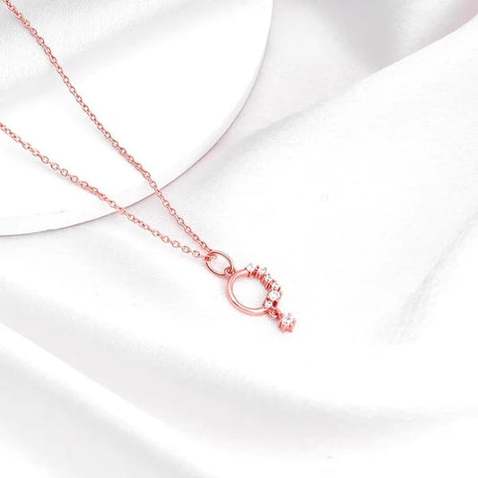 Rose Gold Circular Drop Pendant With Link Chain