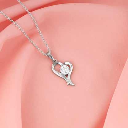 Silver Zircon Curl Heart Necklace with Link Chain