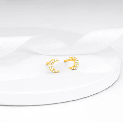 Golden Crescent Zircon Tiny Earrings