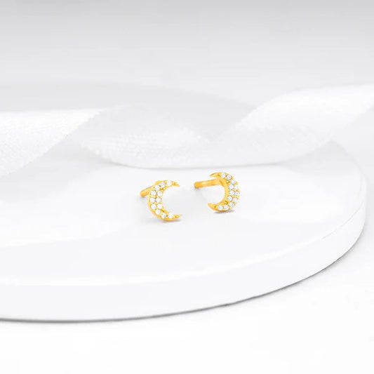 Golden Crescent Zircon Tiny Earrings