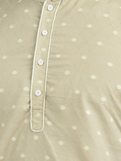 Deyann Men Woven Design Thread Work Cotton Kurta