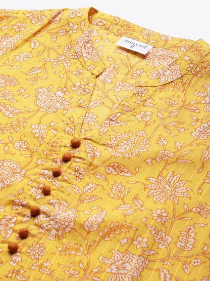 Anayna Women Yellow & White Ethnic Motifs Printed Kurta