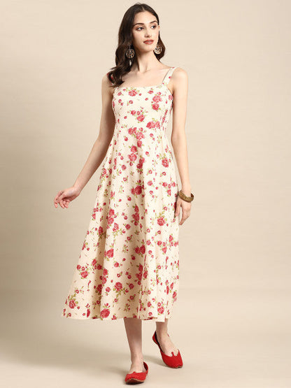 Anayna Floral Print A-Line Midi Dress