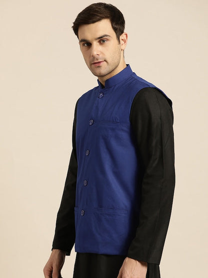 Sojanya Men Blue Solid Nehru Jacket
