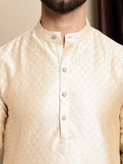 Anouk Ethnic Motifs Woven Design Band Collar Silk Cotton Regular Kurta