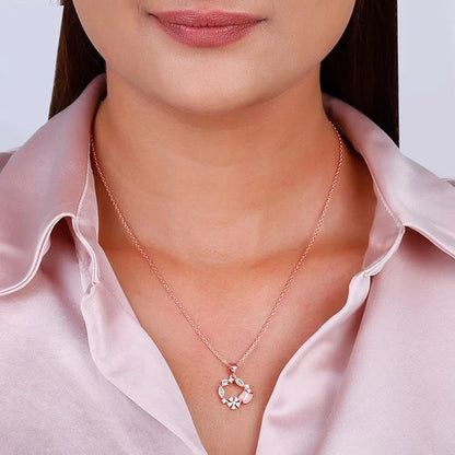 Rose Gold Drop Wreath Pendant With Link Chain