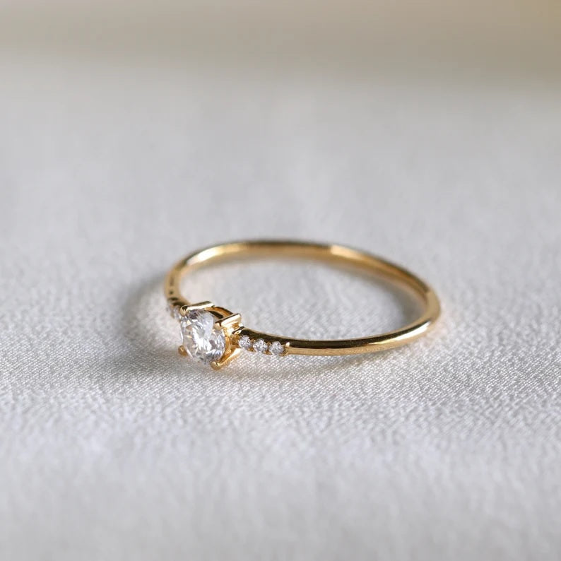 Round Cut Sterling Silver Engagement Ring