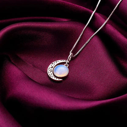 Oxidised Silver Moonstone Crescent Pendant with Box Chain