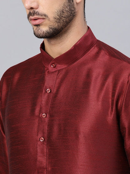 Sojanya Men Maroon Solid Straight Kurta with Churidar