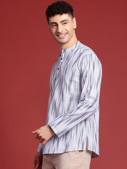 Anouk Men Ikat Printed Mandarin Collar Cotton Short Kurta