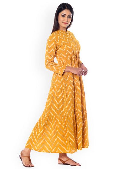 Anayna Women Yellow Printed Fit and Flare Dress