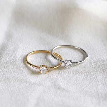 Round Cut Sterling Silver Engagement Ring
