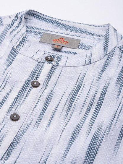 Anouk Men Ikat Printed Mandarin Collar Cotton Short Kurta