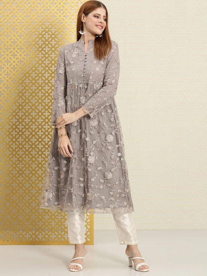 House of Pataudi Women Embroidered Thread Work Floral Anarkali Jashn Kurta