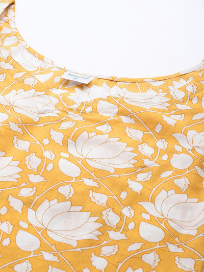 Anayna Women Yellow & White Pure Cotton Floral Printed Floral Kurta