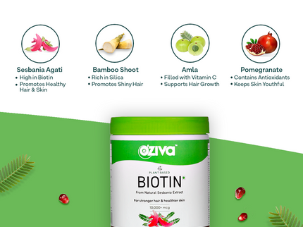 OZiva Plant Based Biotin (10,000+ mcg) - 125 gms