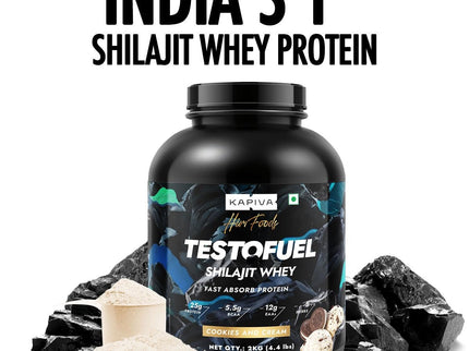 Kapiva Testofuel Shilajit Whey Protein Cookies & Cream - 2 kg
