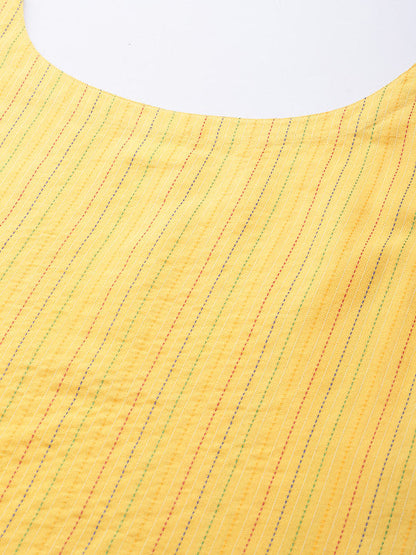 Anayna Women Yellow Pure Cotton Kantha Work Striped Kurta
