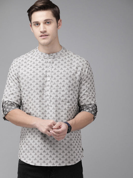 Anouk Men Grey & Black Woven Design Straight Short Kurta