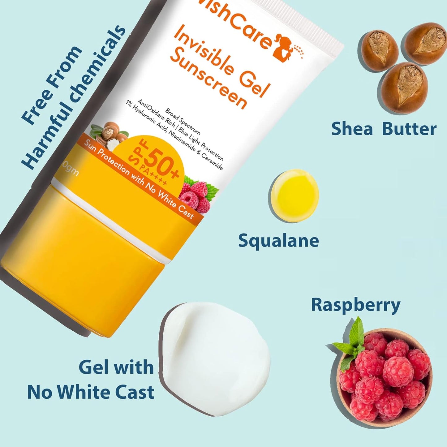 WishCare Invisible Gel Sunscreen SPF 50+ PA++++ For Oily and Dry skin 50GM